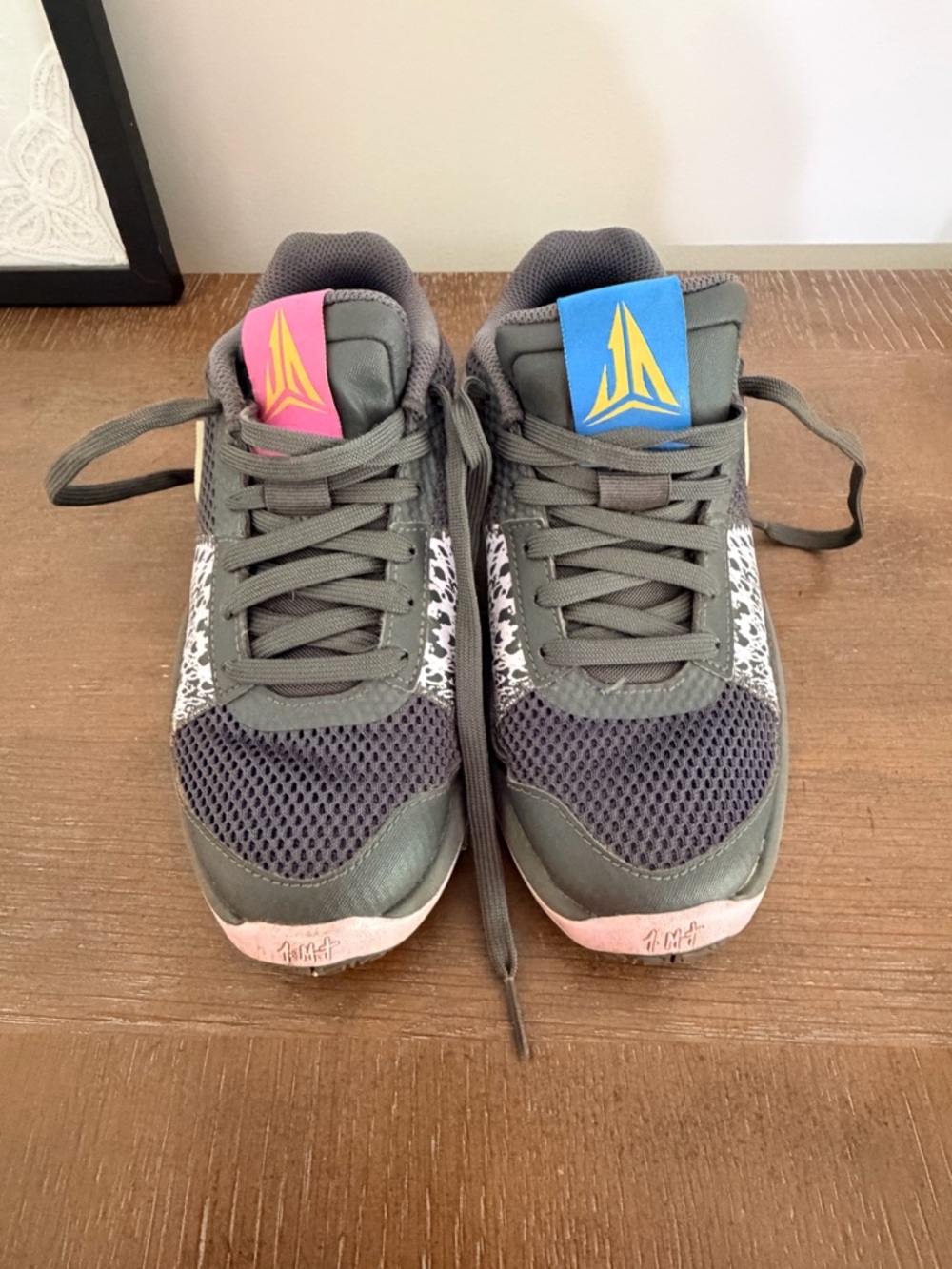 Ja Morant size 3.5 youth basketball shoes pink purple gray